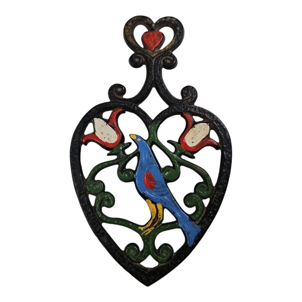 Vintage Cast Iron Trivet Noble Pennsylvania Dutch Folk Art Design